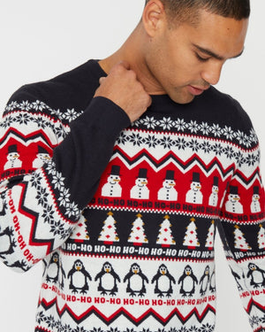 Hoho Snowman Penguin Navy Festive Jumper