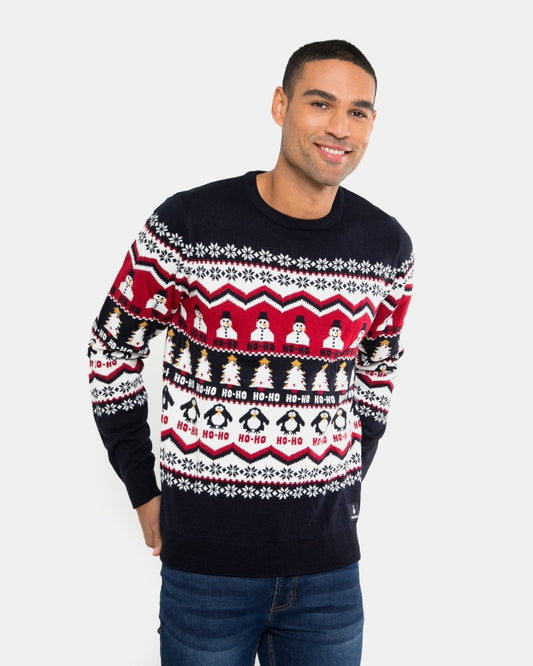 Hoho Snowman Penguin Navy Festive Jumper