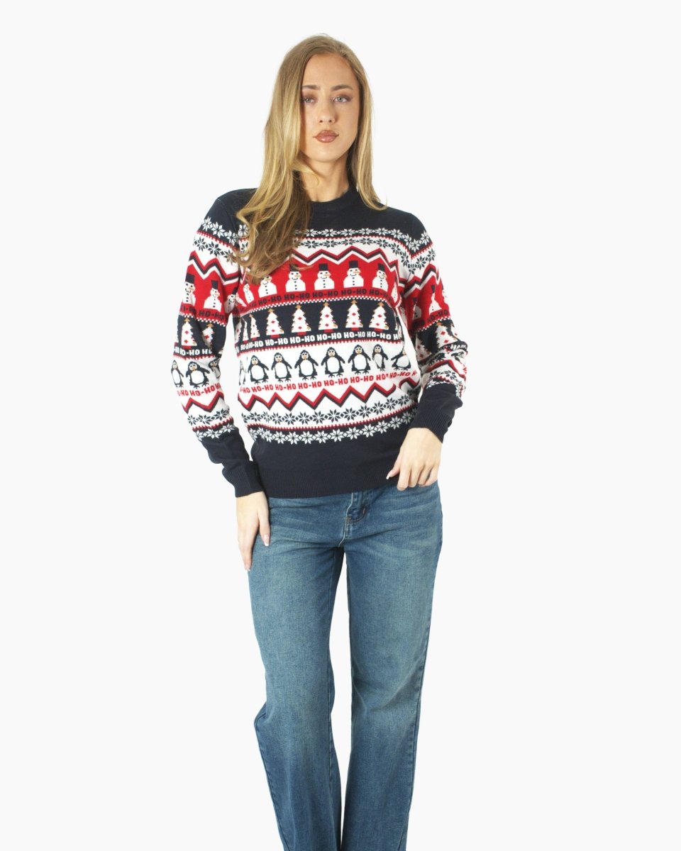 Hoho Snowman Penguin Navy Festive Womens Jumper