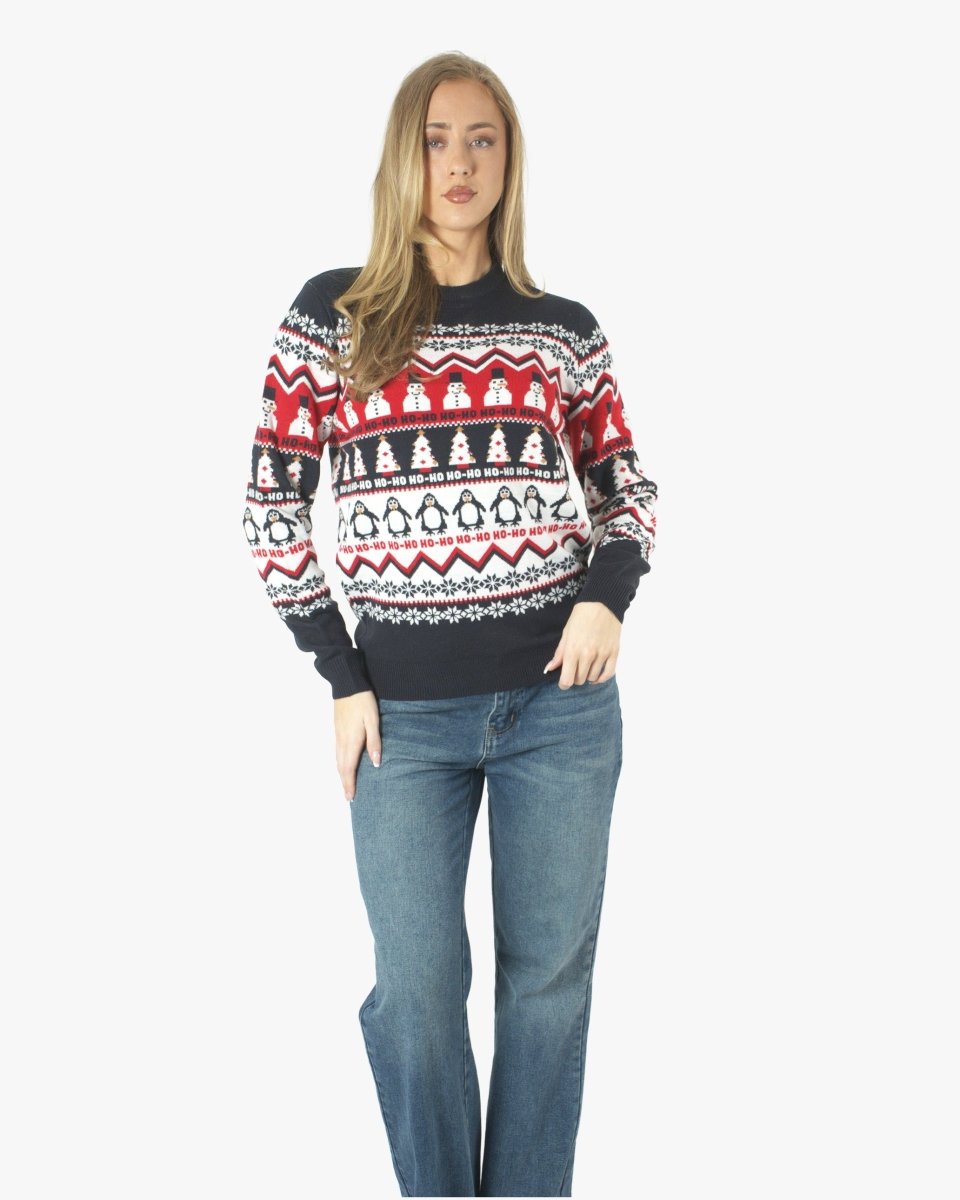 Hoho Snowman Penguin Navy Festive Womens Jumper