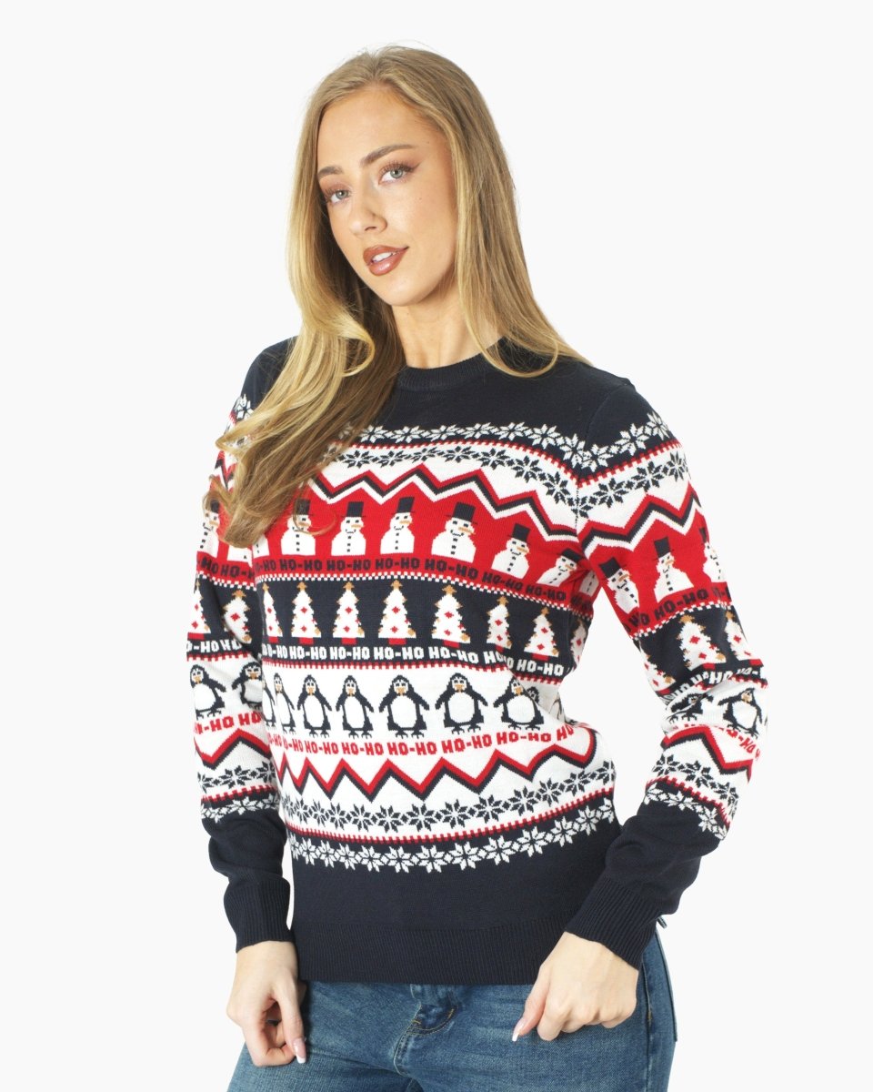 Hoho Snowman Penguin Navy Festive Womens Jumper