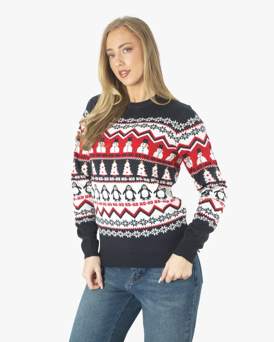 Hoho Snowman Penguin Navy Festive Womens Jumper