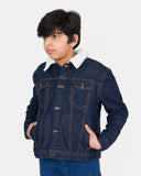 Indigo Denim Trucker Long Sherpa Lined Jacket