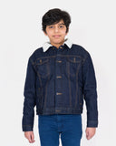 Indigo Denim Trucker Long Sherpa Lined Jacket