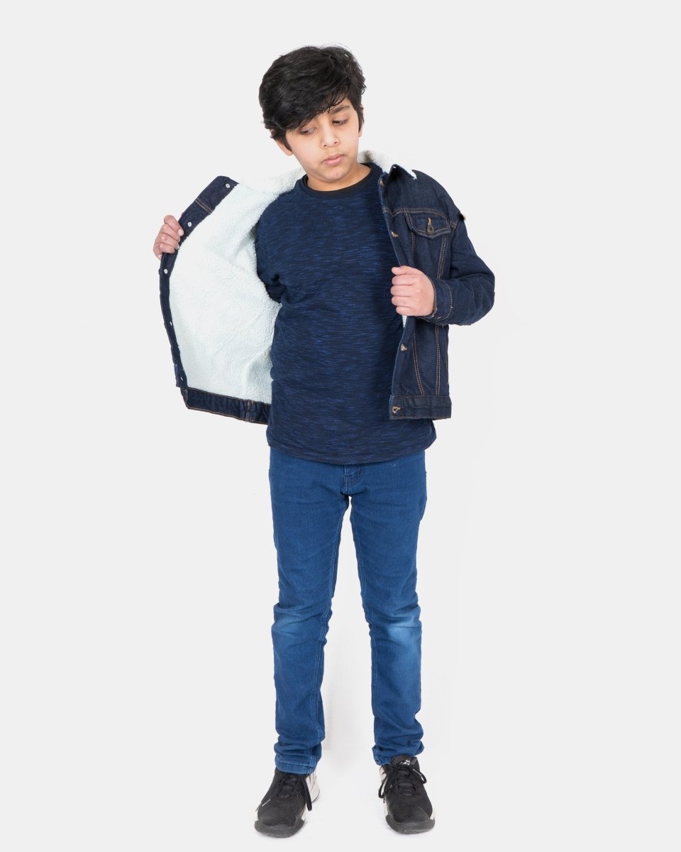 Indigo Denim Trucker Long Sherpa Lined Jacket