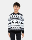 Jumping Reindeer Black Kids Xmas Jumper