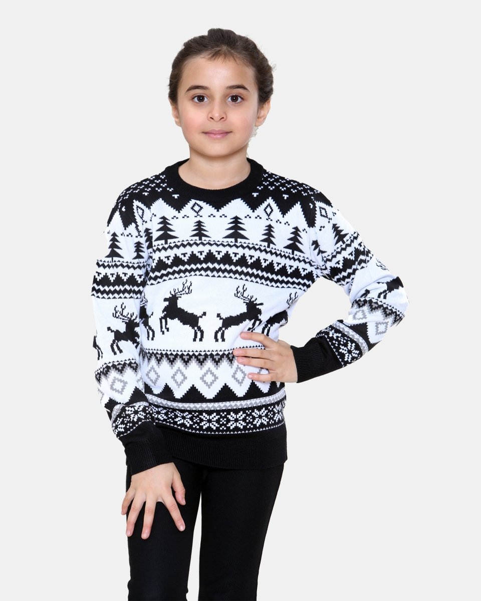 Jumping Reindeer Black Kids Xmas Jumper