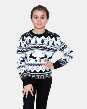 Jumping Reindeer Black Kids Xmas Jumper