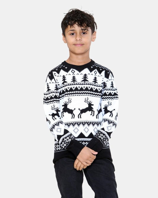 Jumping Reindeer Black Kids Xmas Jumper