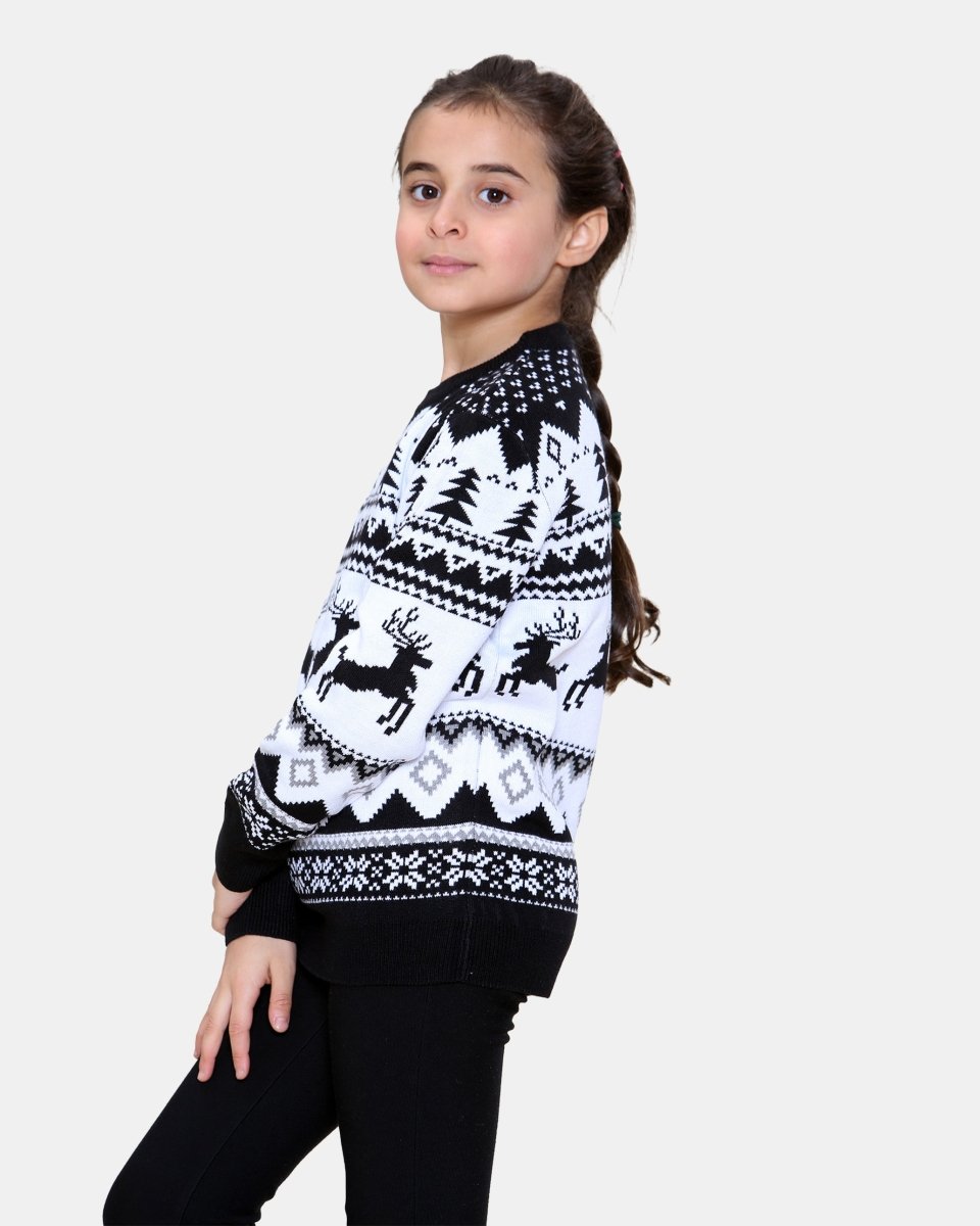 Jumping Reindeer Black Kids Xmas Jumper