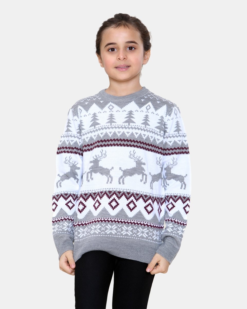 Jumping Reindeer Grey Kids Xmas Jumper