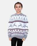 Jumping Reindeer Grey Kids Xmas Jumper