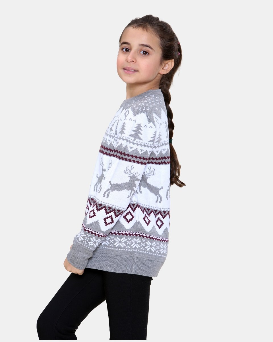 Jumping Reindeer Grey Kids Xmas Jumper