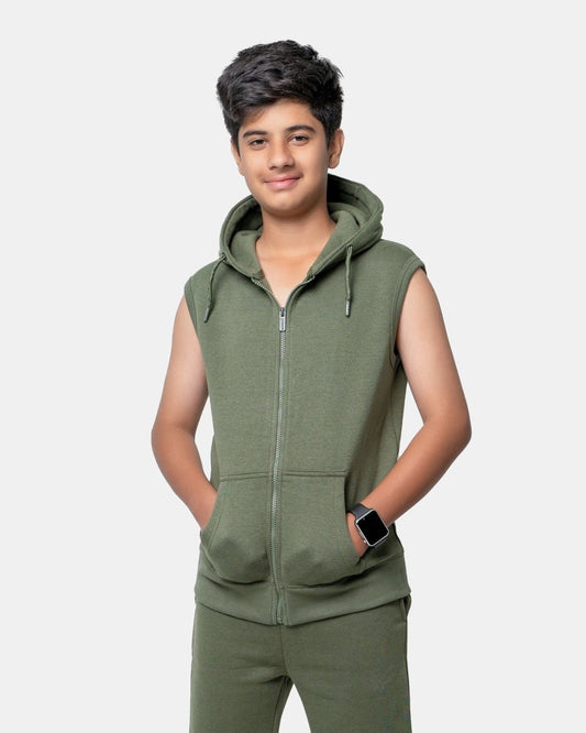Khaki Boys Gilet Sleeveless Hoodie