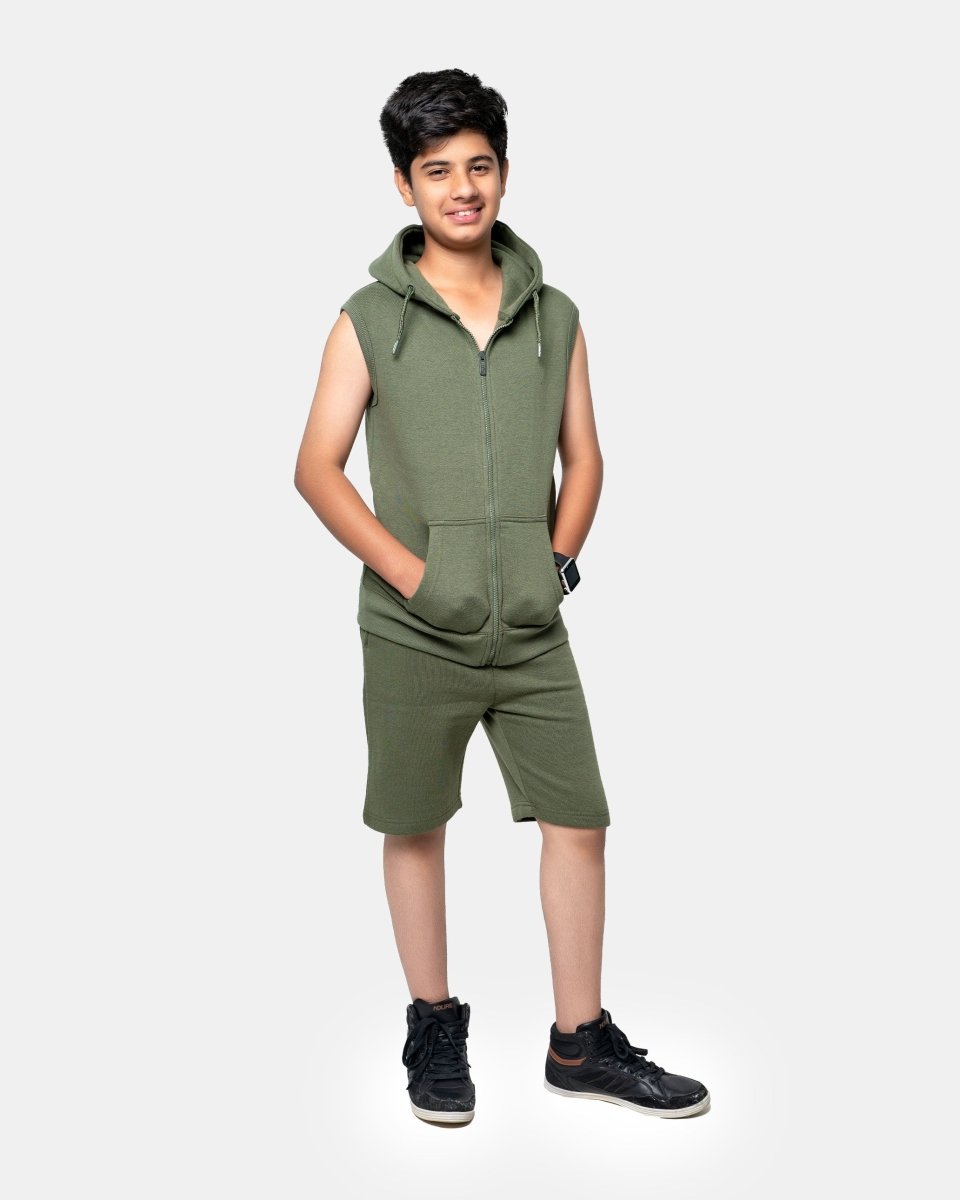 Khaki Boys Gilet Sleeveless Hoodie