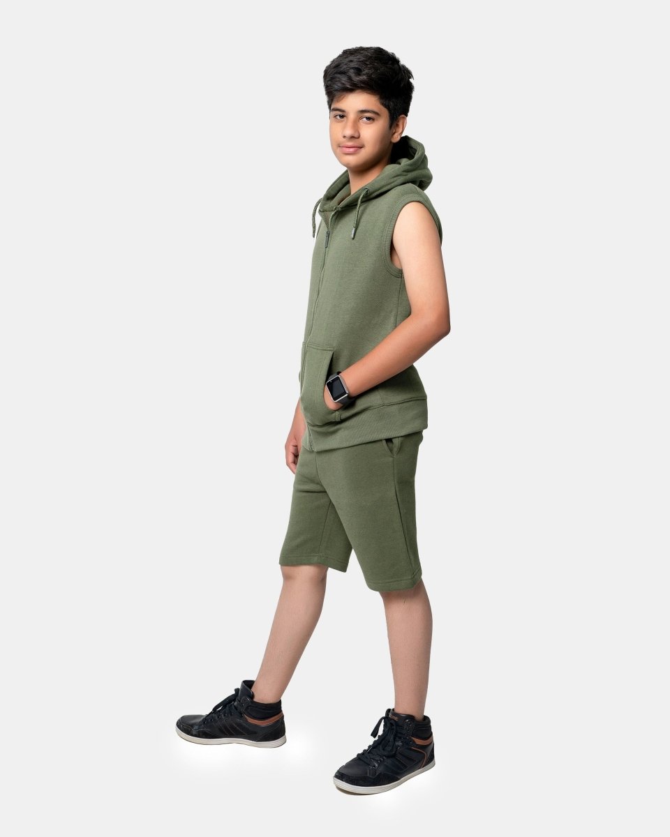 Khaki Boys Gilet Sleeveless Hoodie
