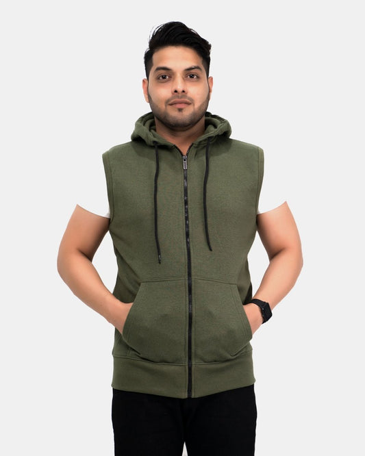 Khaki Casual Zip - Up Men's Hoodie