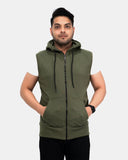 Khaki Casual Zip - Up Men's Hoodie