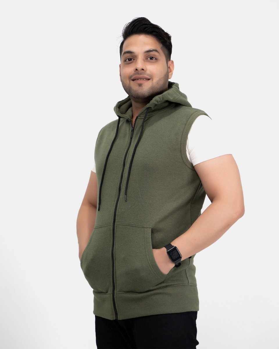 Khaki Casual Zip - Up Men's Hoodie