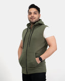 Khaki Casual Zip - Up Men's Hoodie