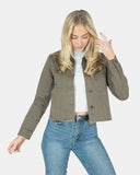Khaki Distressed Hem Denim Jacket