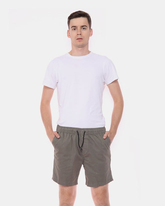 Khaki Elasticated Waist Cotton Casual Shorts