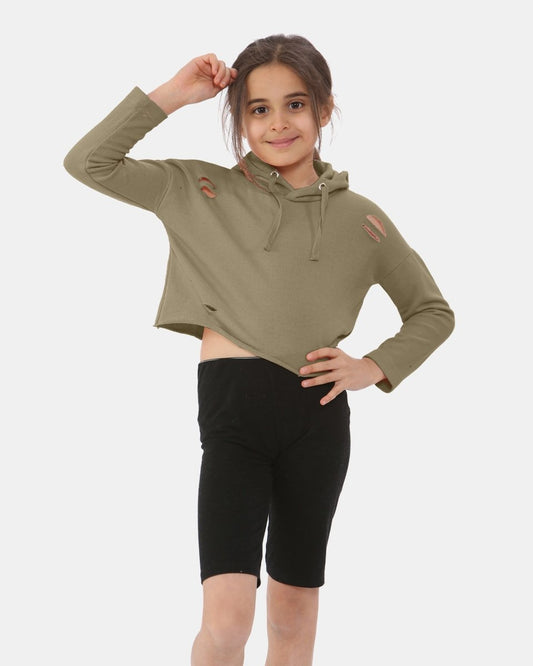 Khaki Girl's Long - Sleeve Hoodie