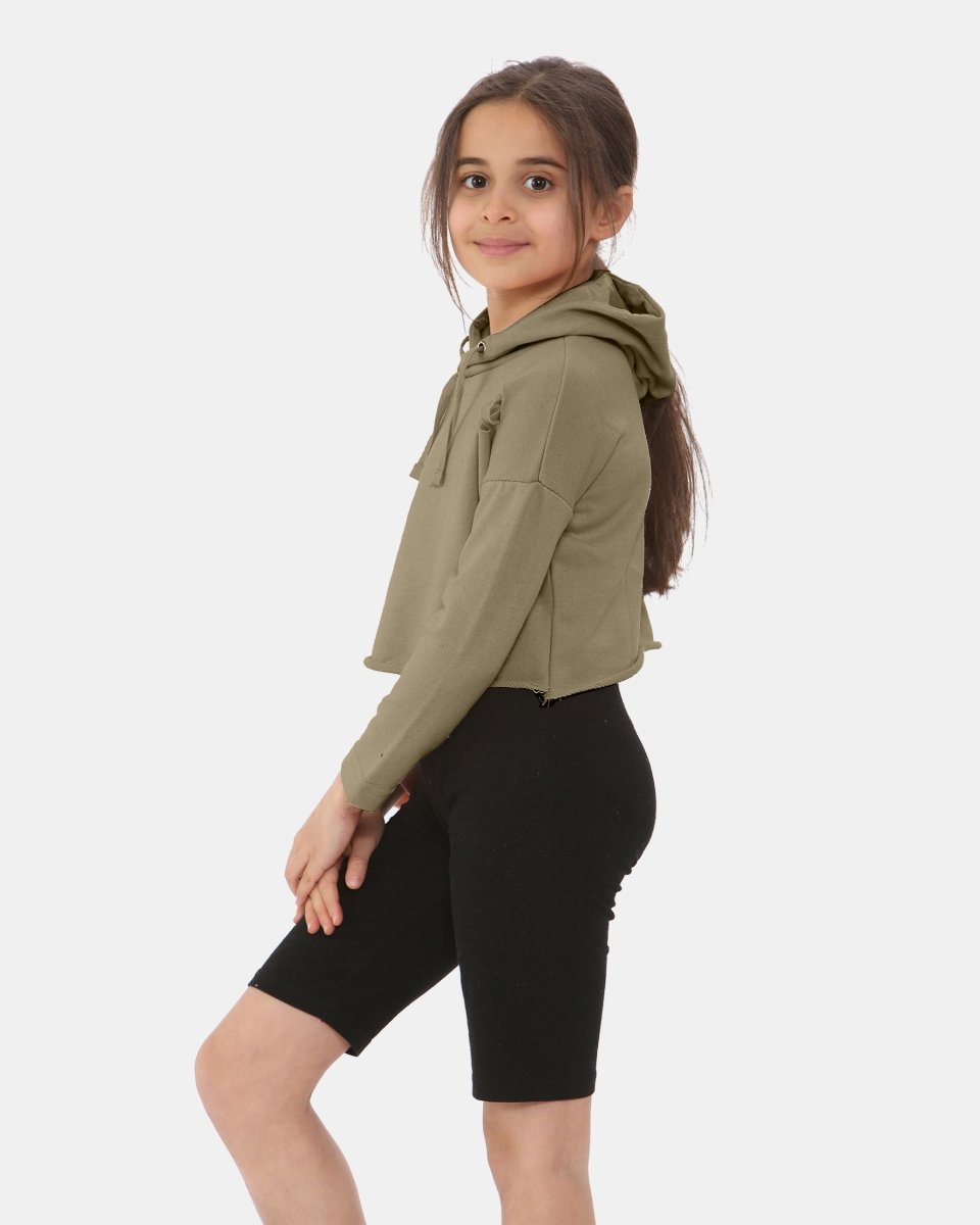 Khaki Girl's Long - Sleeve Hoodie