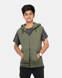 Khaki Kid's Sleeveless Casual Hoodie