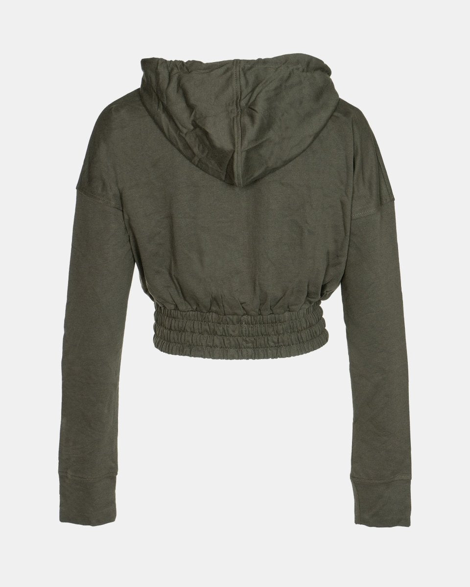 Khaki Ladies Zip - Crop Hoodie