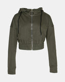 Khaki Ladies Zip - Crop Hoodie