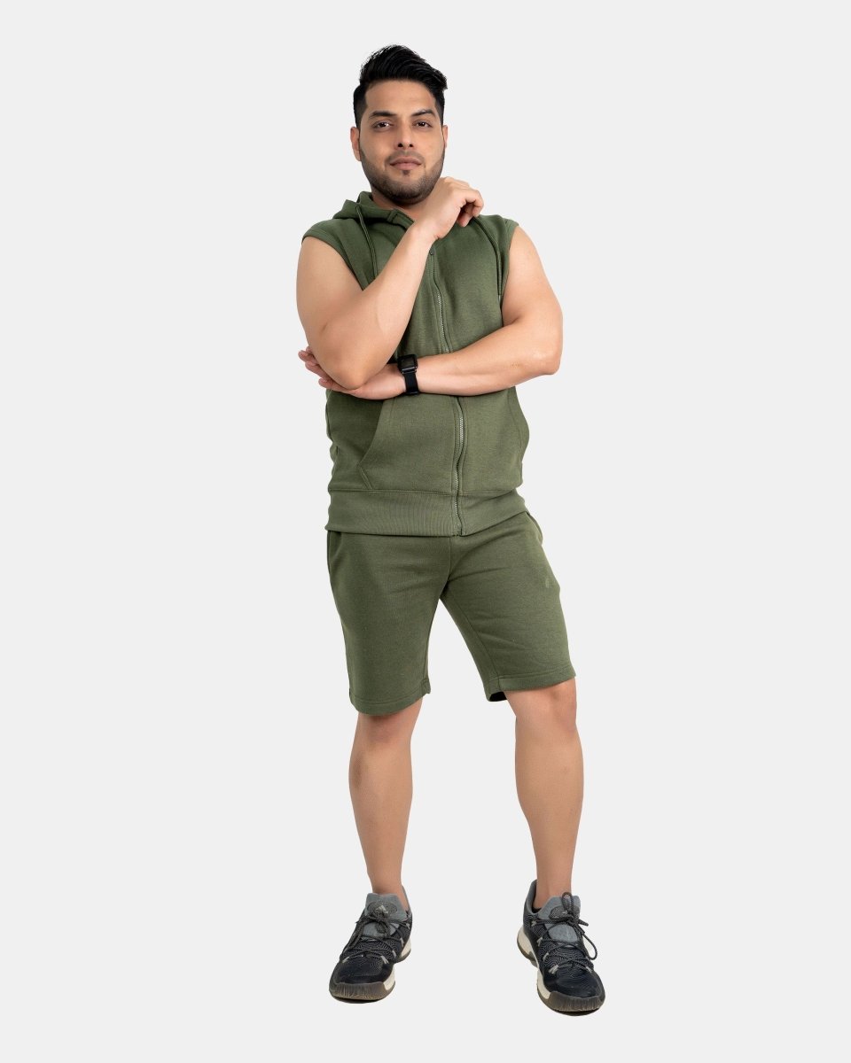 Khaki Mens S - Less Short Tracksuit Set