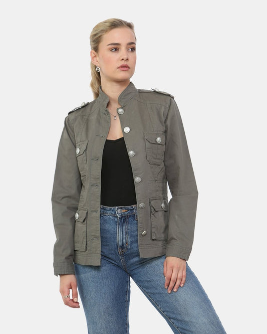 Khaki Military Style Summer Jacket (Silver Button)