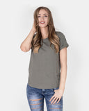 Khaki Ripped Holes Rounded Neck T-Shirt