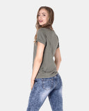 Khaki Ripped Holes Rounded Neck T-Shirt