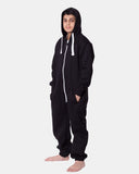 Kids Black Cozy Fleece Hooded Onesie – Unisex