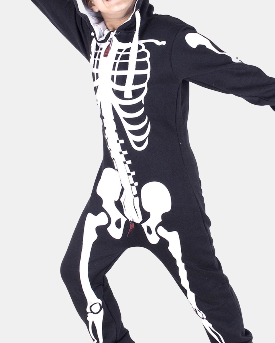 Kids Black Skeleton Fleece Onesies