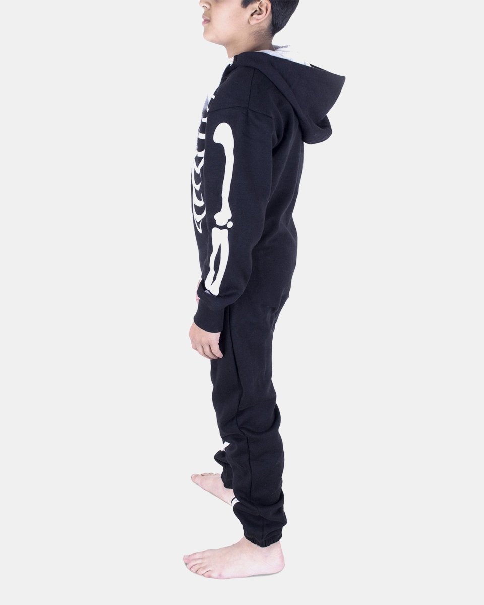 Kids Black Skeleton Fleece Onesies