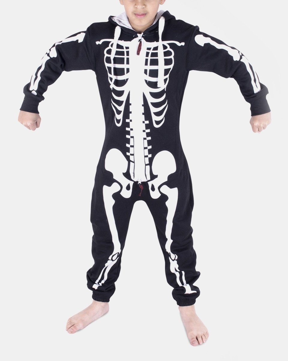 Kids Black Skeleton Fleece Onesies