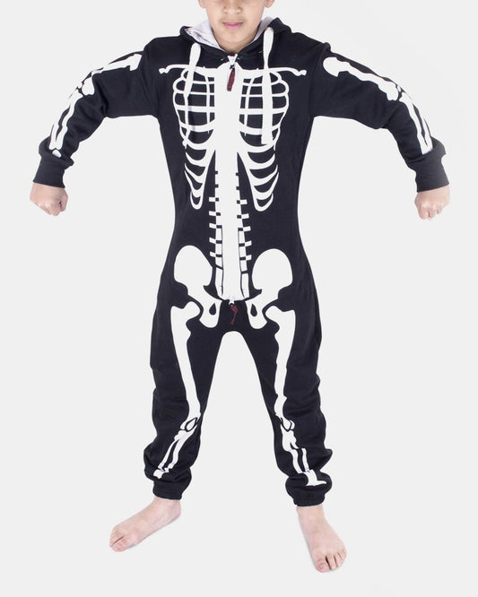 Kids Black Skeleton Fleece Onesies