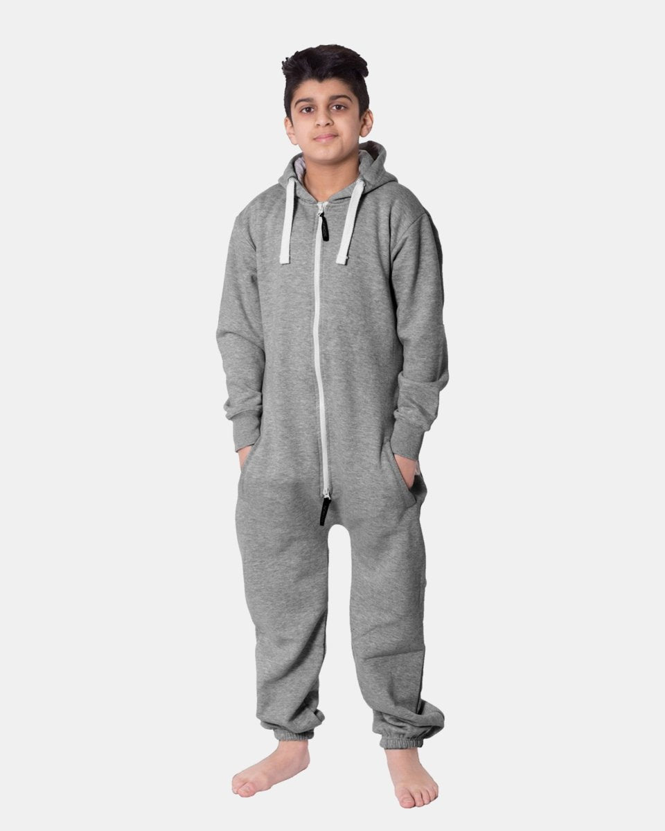 Kids Charcoal Cozy Fleece Hooded Onesie – Unisex