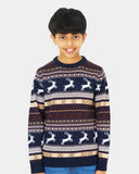 Kids Christmas Festive Knit Fly Reindeer Navy Jumper