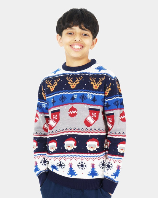 Kids Christmas Reindeer Moose Fair Isle with Baubles Stockings