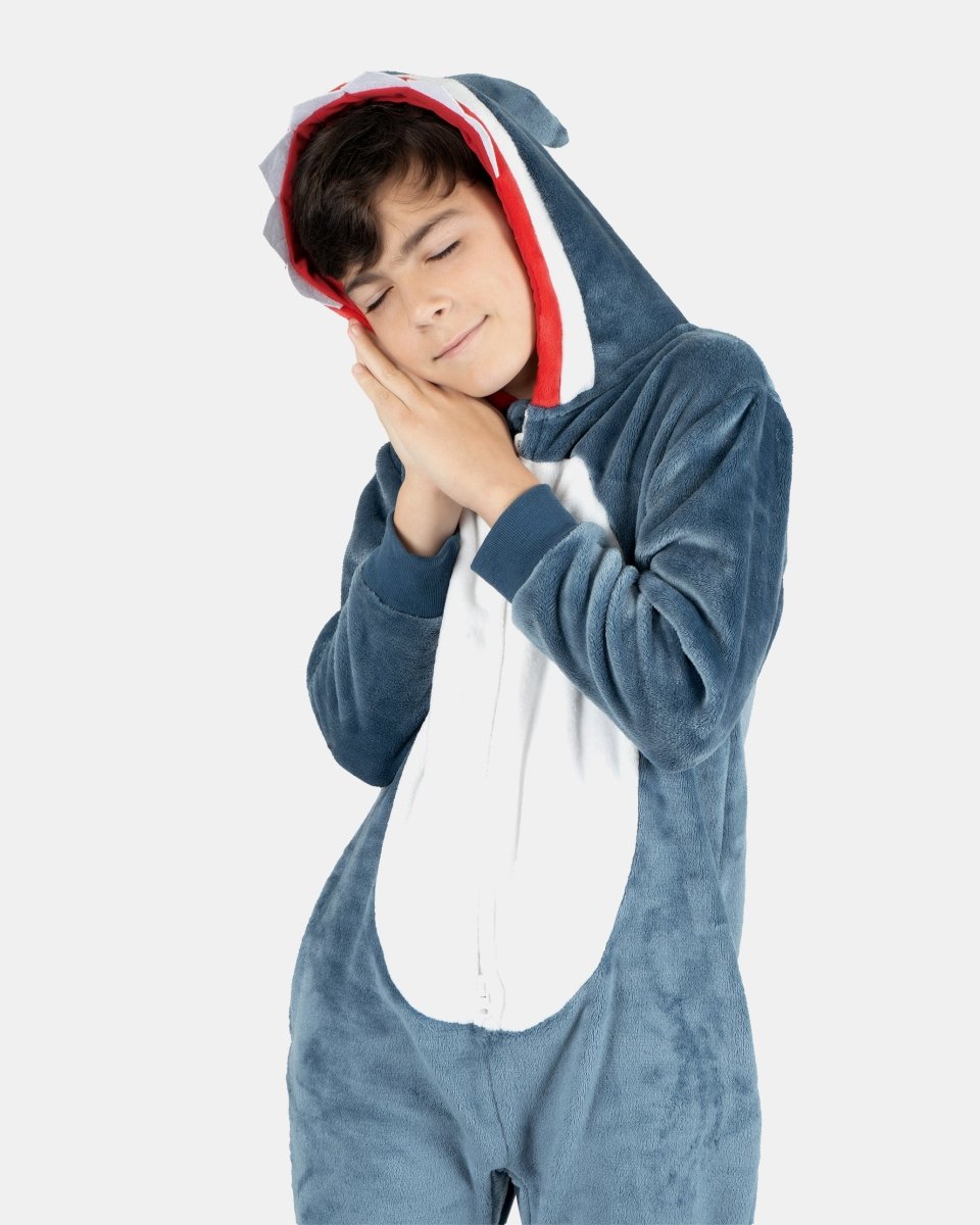 Kids Grey Shark Fleece Onesie