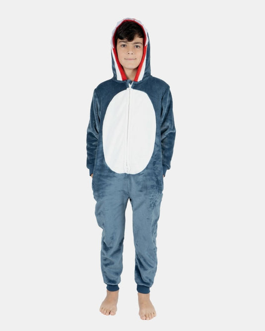Kids Grey Shark Fleece Onesie
