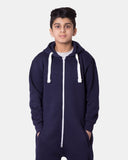 Kids Navy Cozy Fleece Hooded Onesie – Unisex