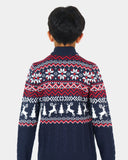 Kids Nordic Christmas Navy Reindeer Zip Knit Jumper