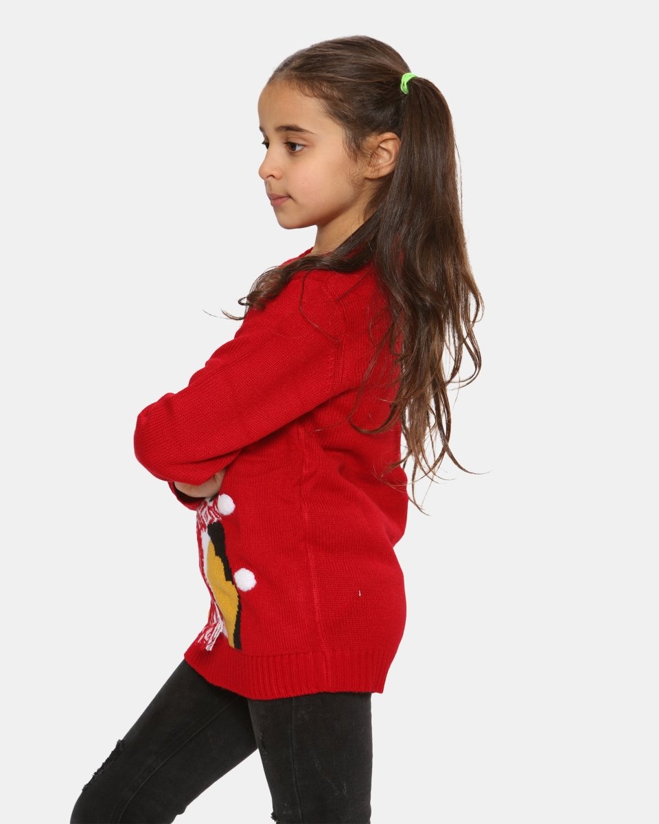 Kids Penguin Red Retro Christmas Jumper