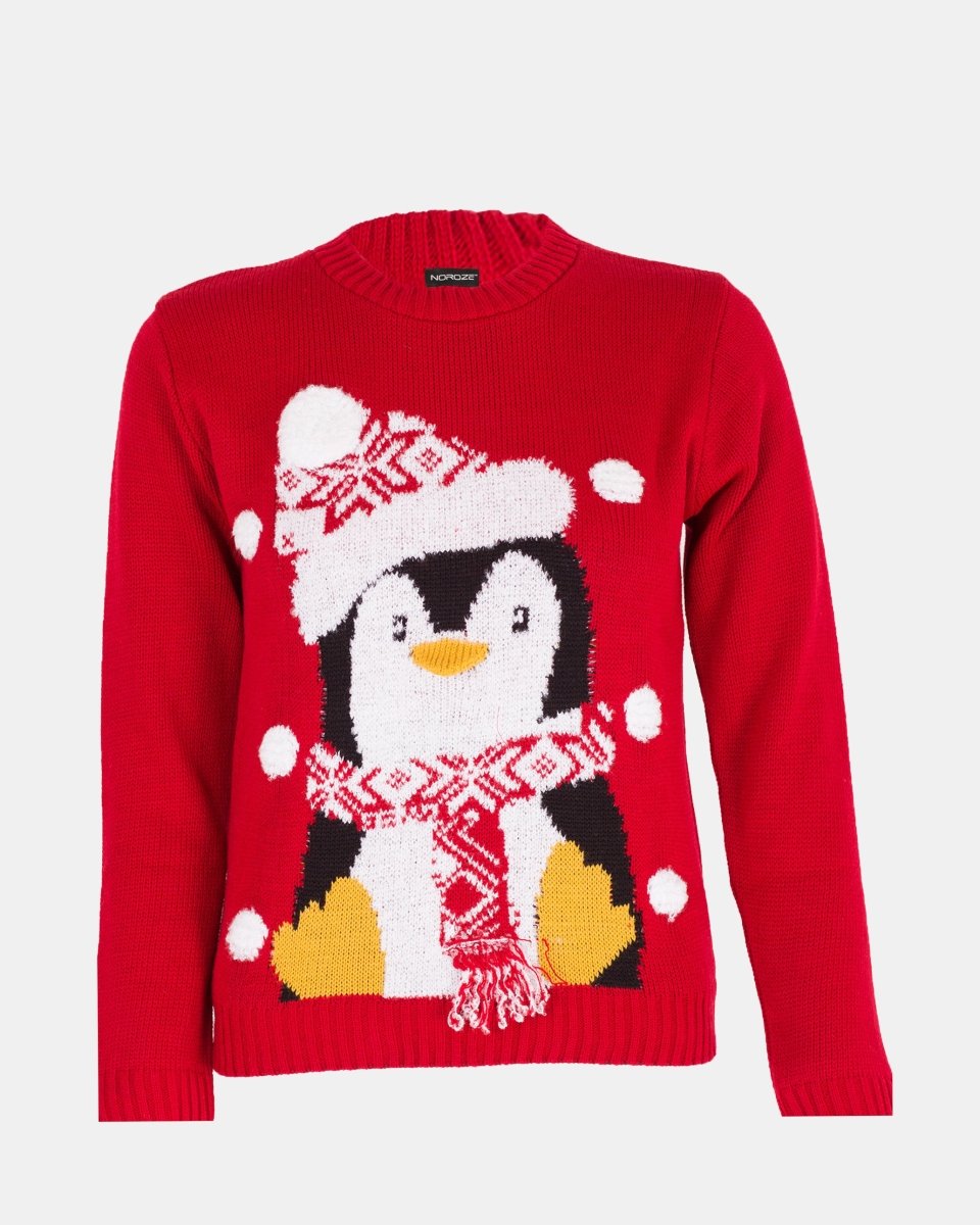 Kids Penguin Red Retro Christmas Jumper