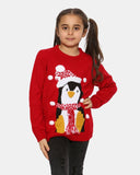 Kids Penguin Red Retro Christmas Jumper